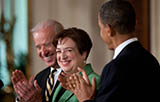 Vice President Joe Biden applauds as President Barack Obama announces Solicitor General Elena Kagan’s nomination to the Supreme Court, May 10, 2010.